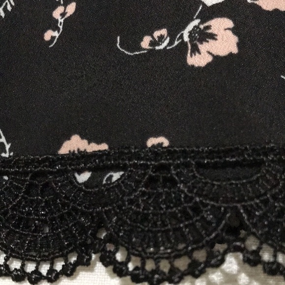 Le Gali Black Pink Floral Pleated Midi Skirt Lace Hem Pull-On Size M - Picture 7 of 16